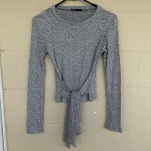 Zara Gray Long Sleeve Tie-Front Sweater